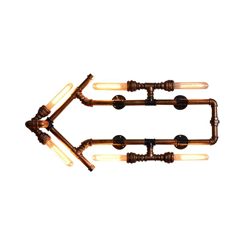 6 Bulbs Arrow Shaped Sconce Lighting with Pipe Retro Industrial Bronze Wrought Iron Wall Lamp for Bathroom
