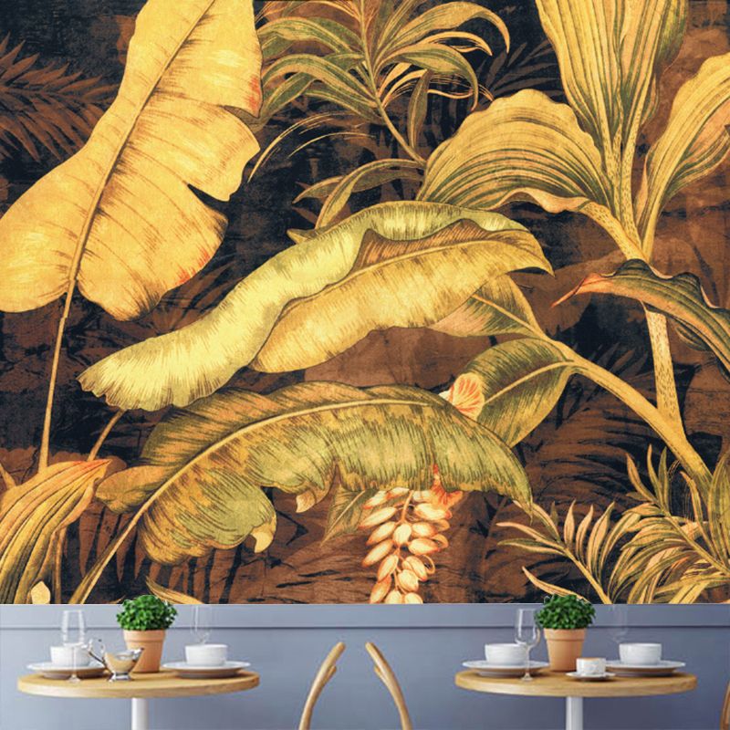 Stain-Proof Wall Covering Murals Tropical Non-Woven Wall Art with Banana Leaves Pattern