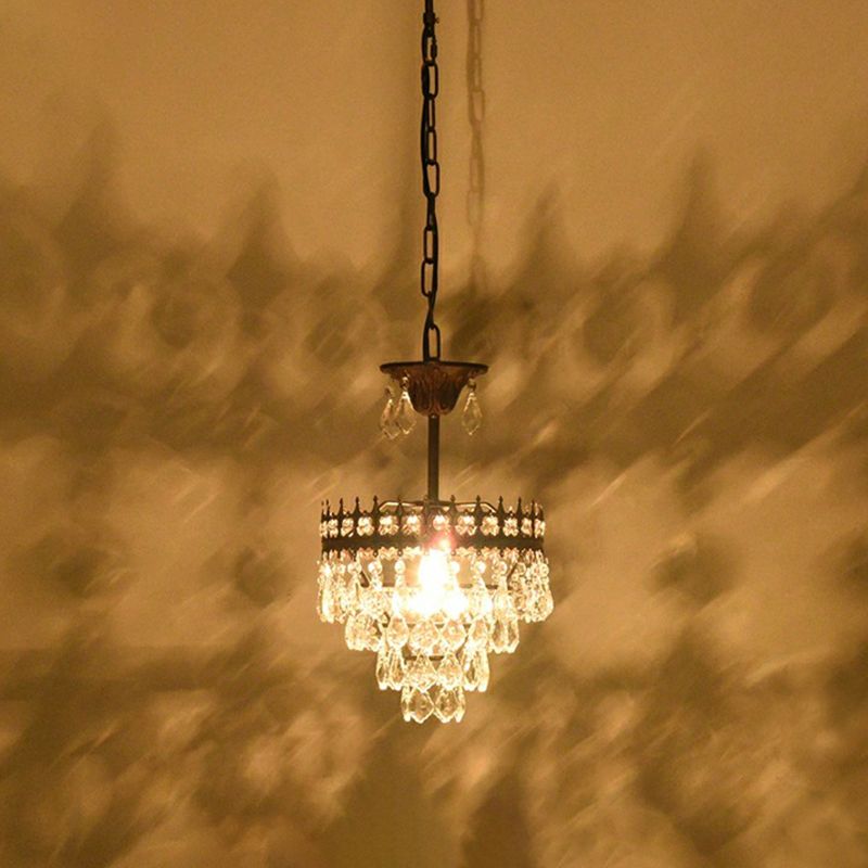 Victorian Crown Shaped Hanging Lamp Clear Teardrop Crystal Chandelier for Living Room