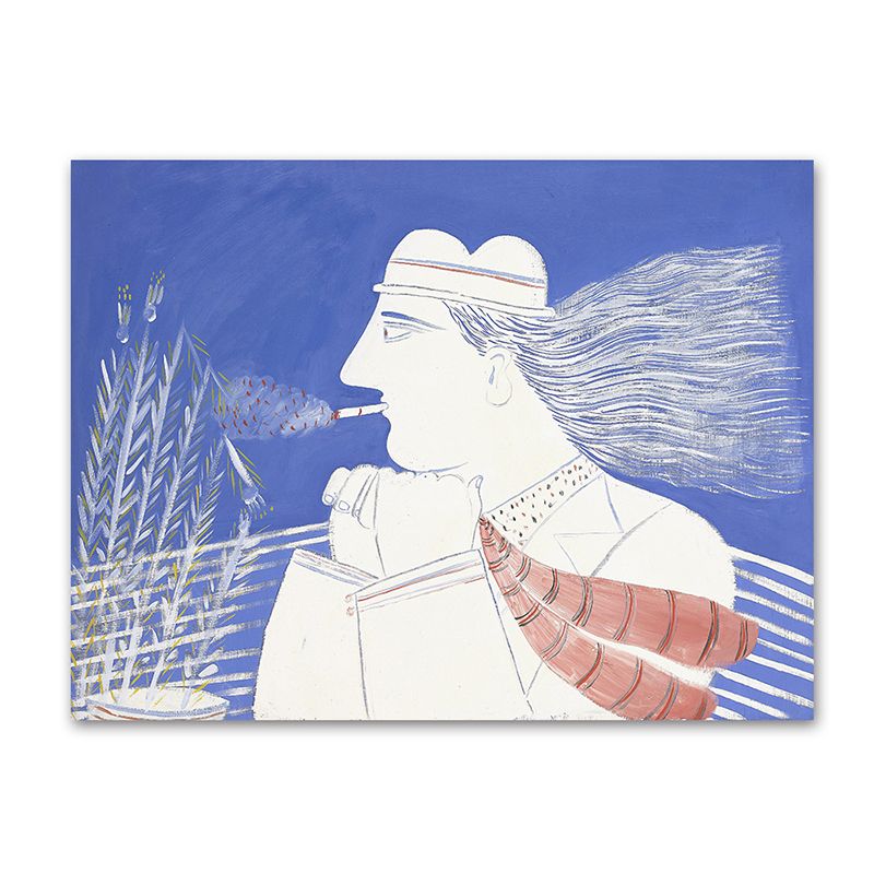 Blue Wheatfield Thinker Canvas Print Figure Drawing Nordic Textured Wall Art for Home