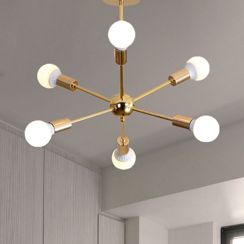 26 "/38.5" brede metalen starburst kroonluchter licht modernistisch 6/10/12 lichten goudhangende plafondlamp met kale lamp