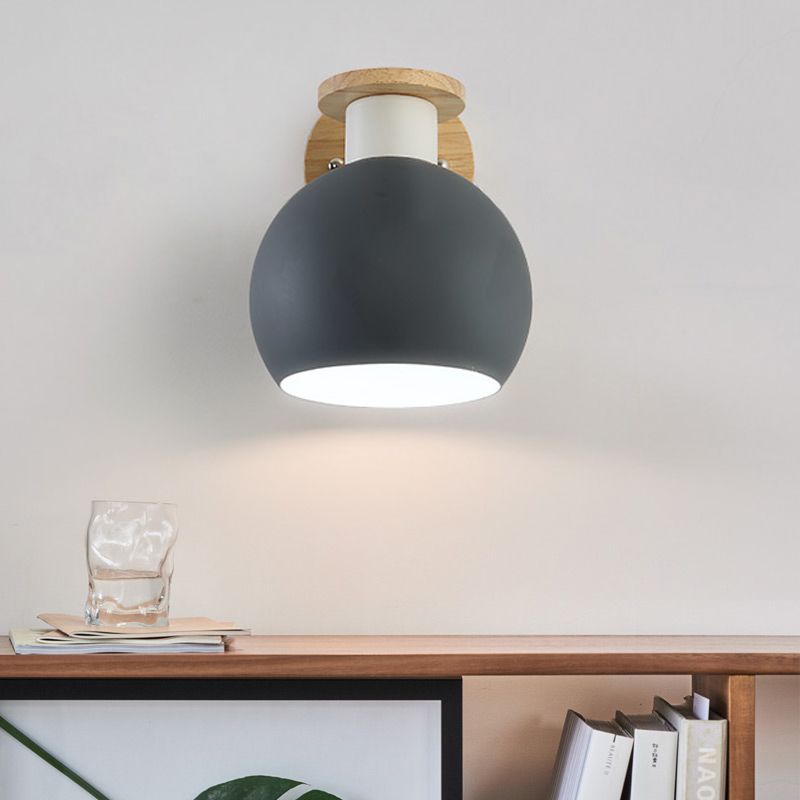 1 lamp slaapkamer sconce licht moderne grijze wand gemonteerd lamp met wereldwijde metalen schaduw