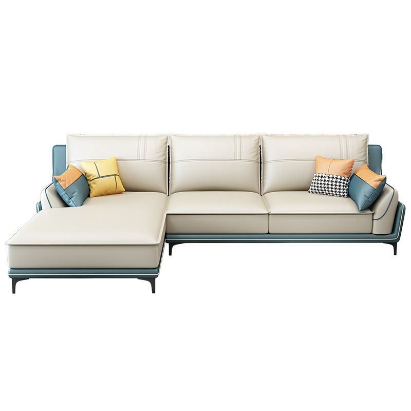 Scandinavian Faux Leather Sectional in Beige 35.43" Tall Sectional
