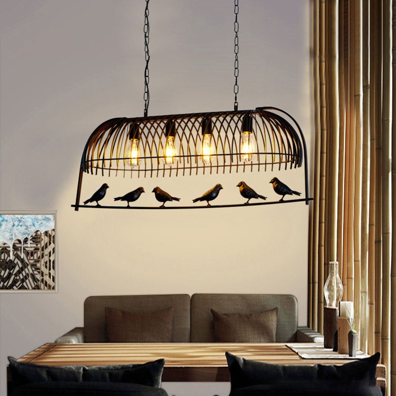 Black Wire Cage Island Chandelier Lights Iron Antique Style Island Light Fixtures
