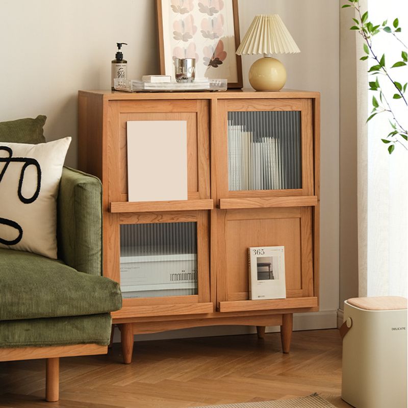 Modern & Contemporary Cabinet Square Glass Paned Bar Pulls Straight Legs Accent Cabinet