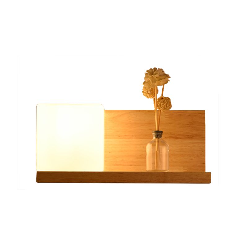Lámpara de pared de pared de madera cuadrada cuadrada de vidrio blanco