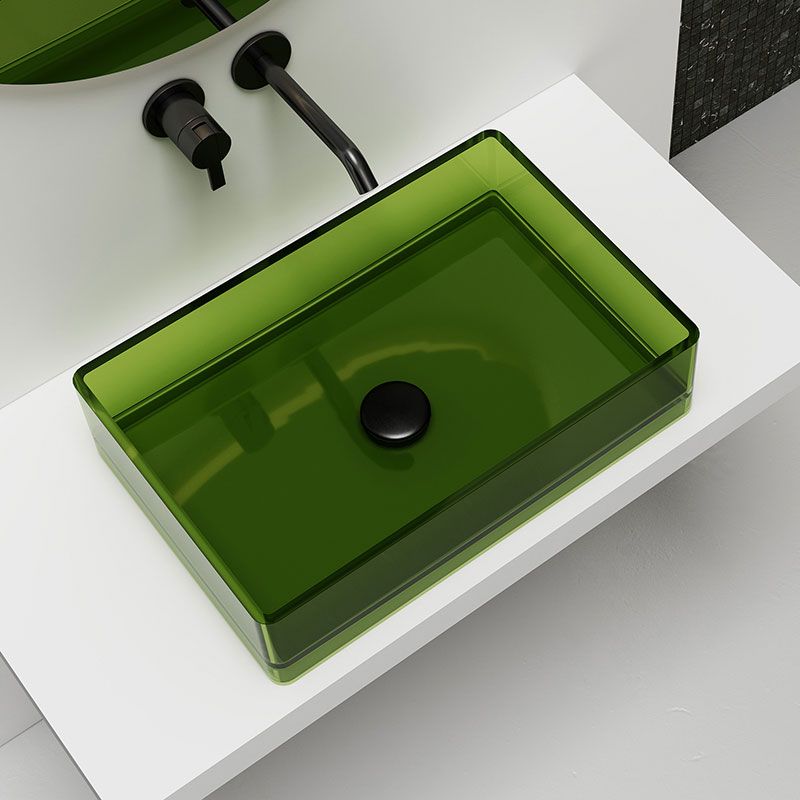 Modern Vessel Bathroom Sink Square Resin with Pop-Up Drain Vessel Lavatory Sink Only
