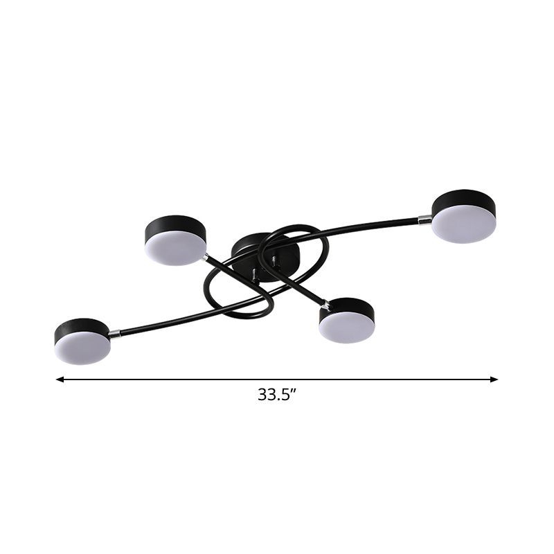 Drum Living Room Semi Flush Lighting Metal 4 Lights Modernist LED Close to Ceiling Lamp in Black with Twisted Arm