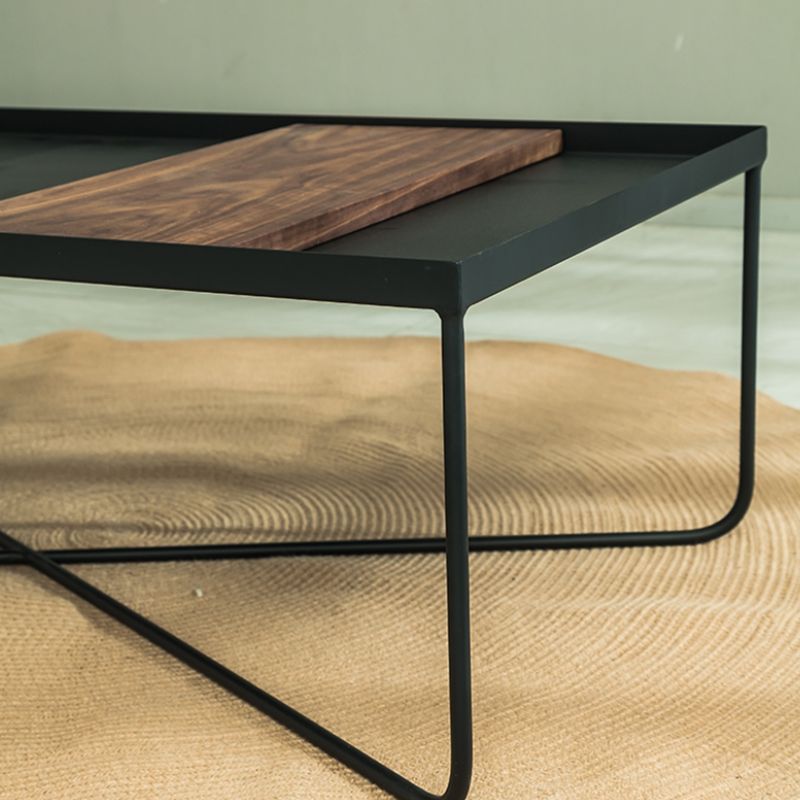 Black Rectangle / Square Tray Top Coffee Table Iron Cross Legs Cocktail Table