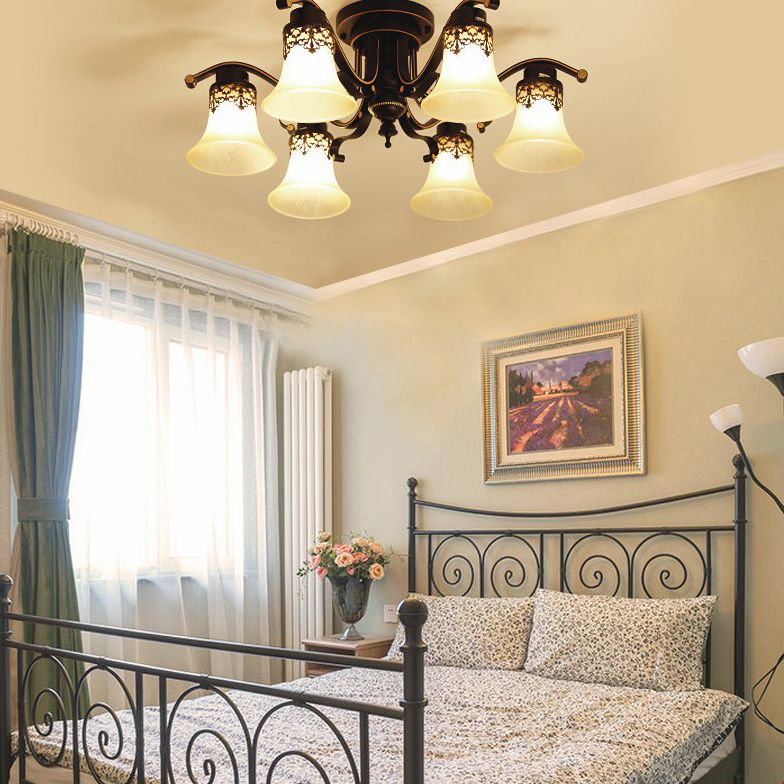 Gloire du matin rétro à chasse d'eau du mont Chandelier en verre givré semi-luxuelle en noir