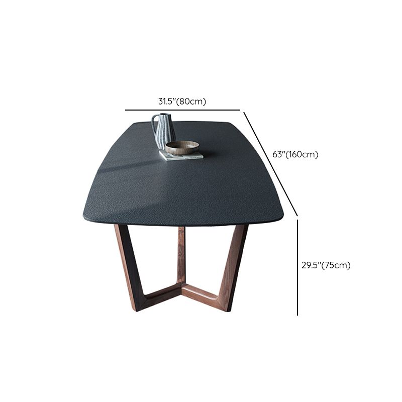 Modern Rectangle Stone Dining Table Ash Wood Base for Dining Room