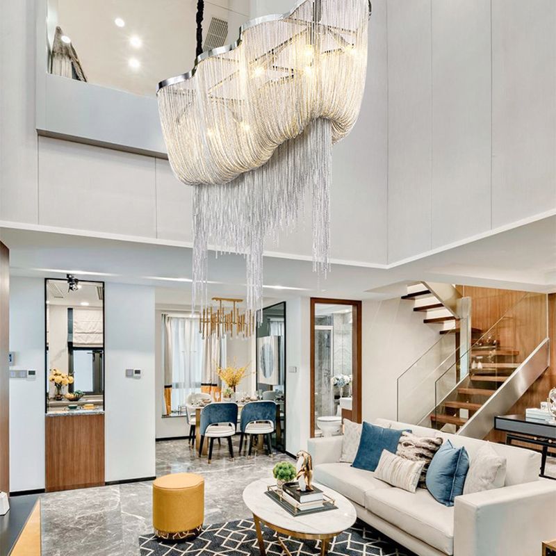 Chrome Postmodern Linear Lighting Fixtures Tassel Aluminum Down Lighting Pendant