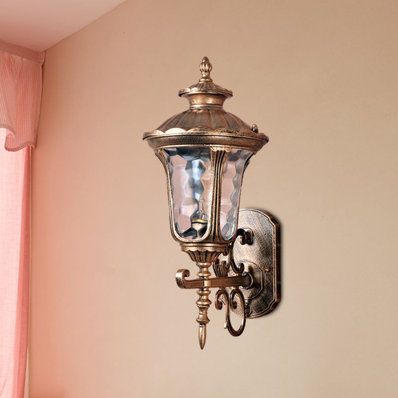 Country Urn Wall Sconce Lighting 1-Bulb Water Glass Wall Mounted Lamp in Brass for Outdoor