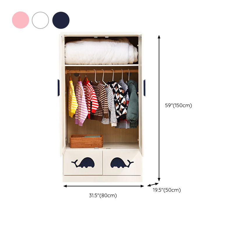 Solid Wood Kid's Wardrobe Modern Armoire Closet with Lower Storage Drawers