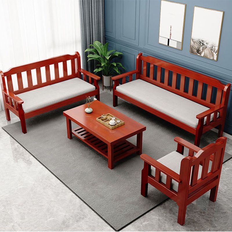Nordic Style Coffee Table with Rectangular Solid Wood Base 4 Legs