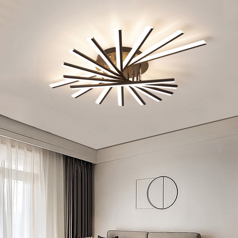 Plafonnier LED linéaire en acrylique, simplicité moderne, montage encastré en fer laqué pour salon