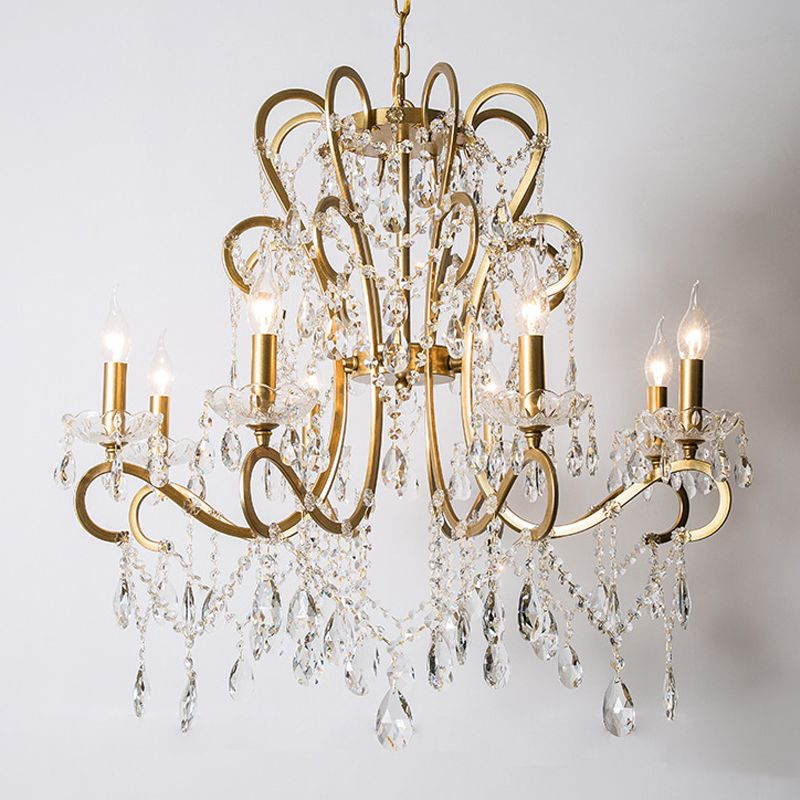 American Style Candle Chandelier Light Fixtures Multi-Head Hanging Pendant Lamps with Crystal