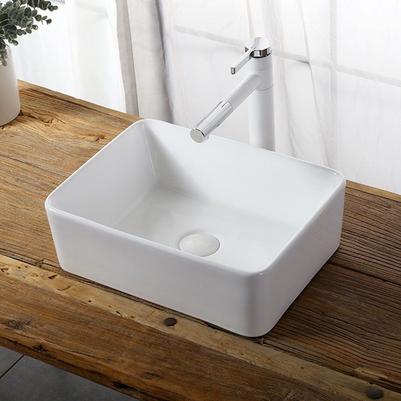 Modern Vessel Bathroom Sink Rectangular Porcelain Drain Vessel Sink(Not Included Faucet)