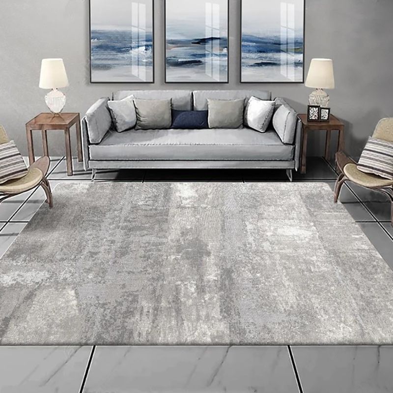 Unusual Abstract Rug Grey Modern Rug Polyester Washable Anti-Slip Backing Carpet for Living Room