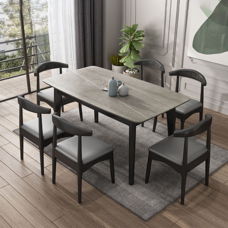Stone Rectangle Dining Table Mid-Century Modern Dining Table with 4 Legs