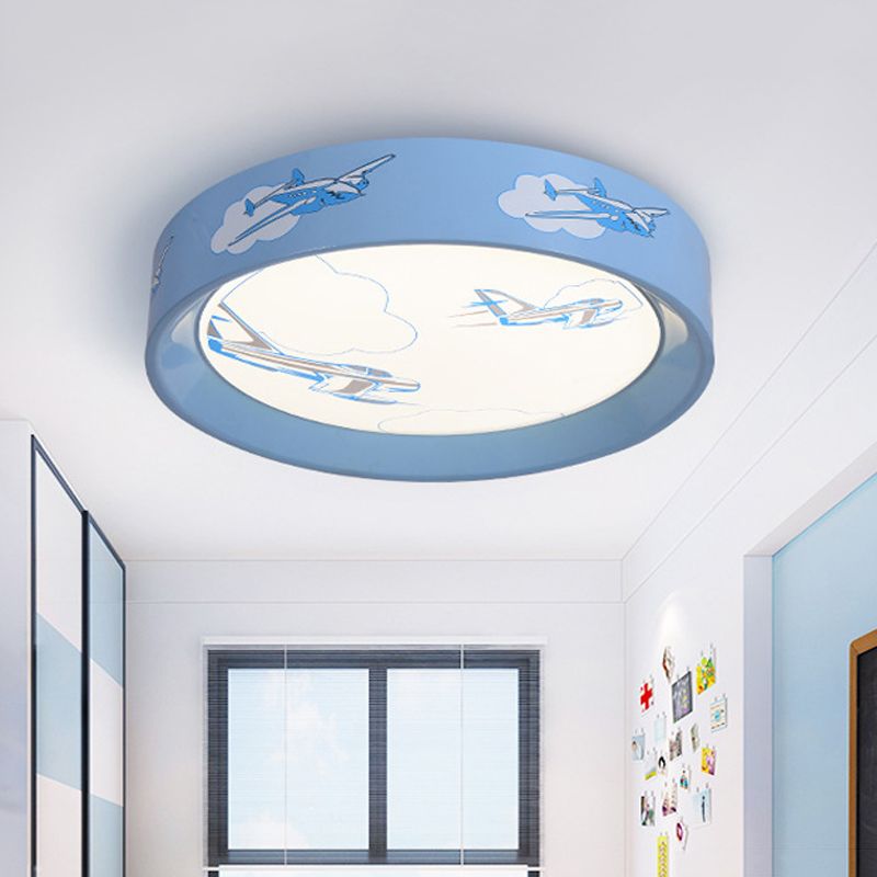 Fighter Plane Pattern Circle Flush Light Cartoon Acrylic Blue LED Flush Mount Ceiling Lamp for Boy's Room