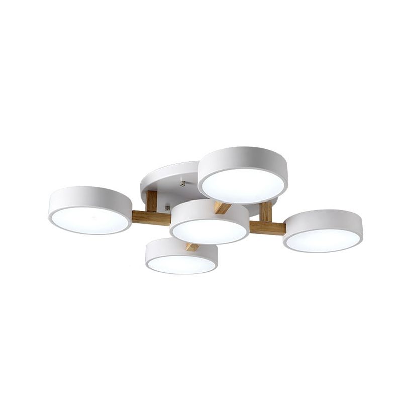 Round LED Semi Flush Ceiling Light Nordic Metal Bedroom Flush-Mount Light Fixture