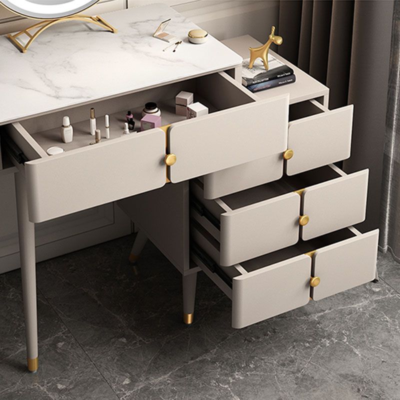 4 Drawers Vanity Set with Stool Glam Stone Top Dressing Table