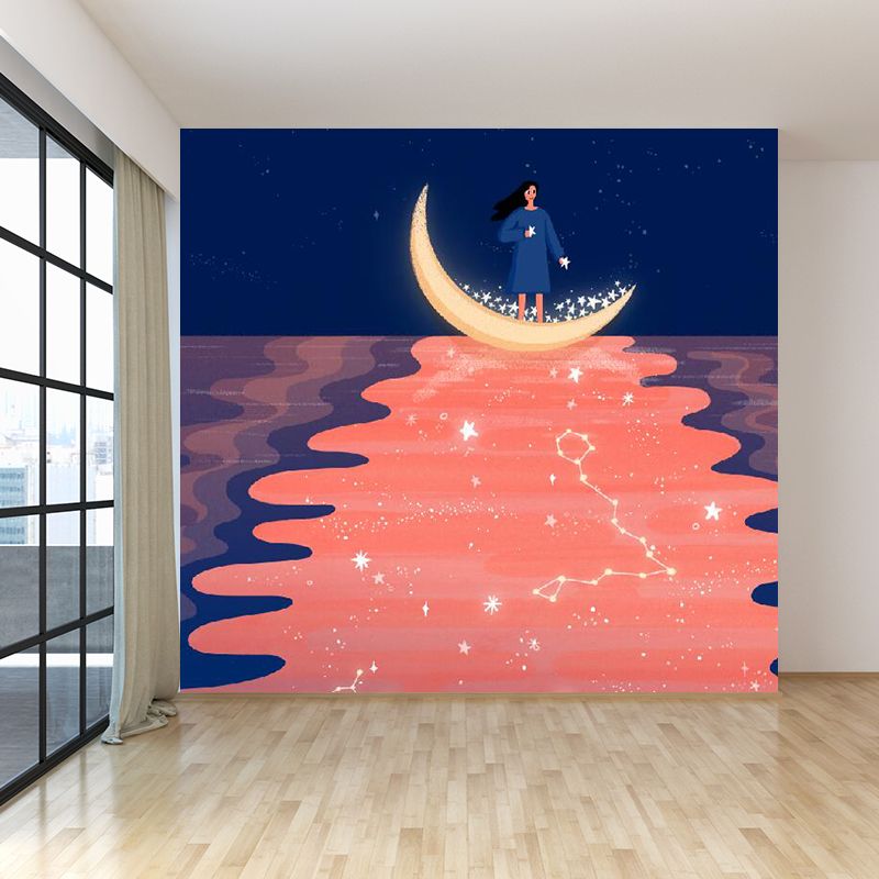 Mysterious Moon and Space Mural Wallpaper Contemporary Non-Woven Cloth Wall Covering