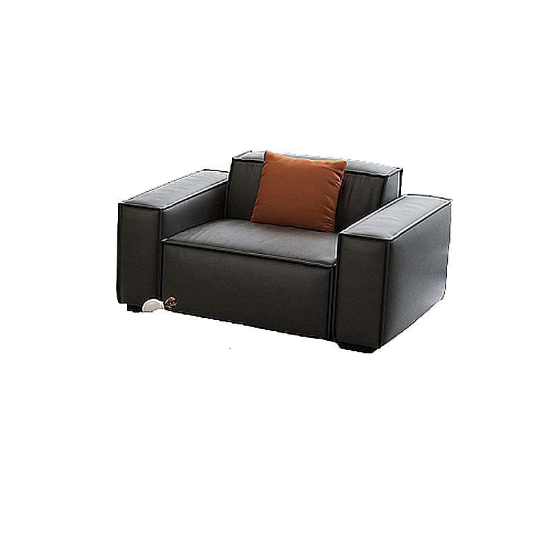 Sewn Pillow Back Settee Square Arm Sofa Couch in Black for Living Room