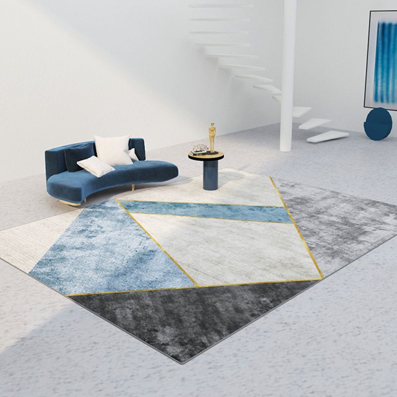 Blue Modern Rug Blending Graphic Rug Non-Slip Backing Rug for Living Room