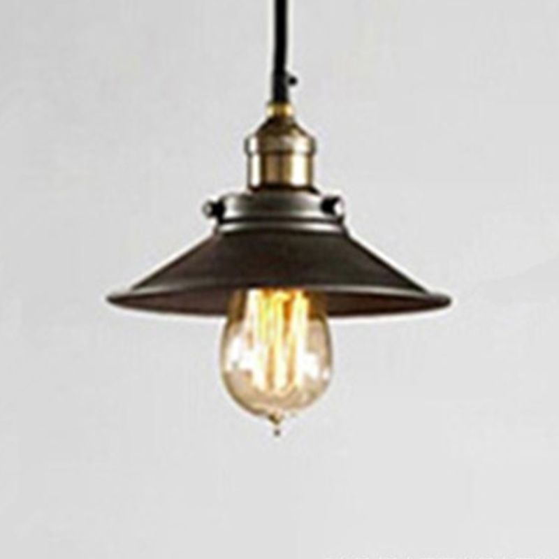 Single Bulb Black Wrought Iron Hanging Light Cone Shade Vintage Industry Style Lighting Fixture with Copper Lamp Holder