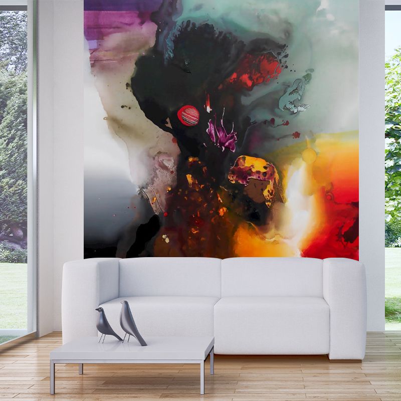 Aesthetics Abstract Splatter Mural Decal Blue-Orange-Yellow Washable Wall Decor for Home