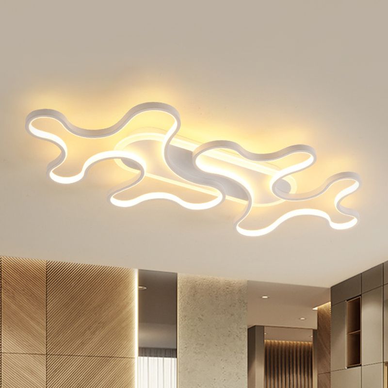 Wave Acrylic Flush Light Simple Style White White Mount Light Fixture in Warm/White Light