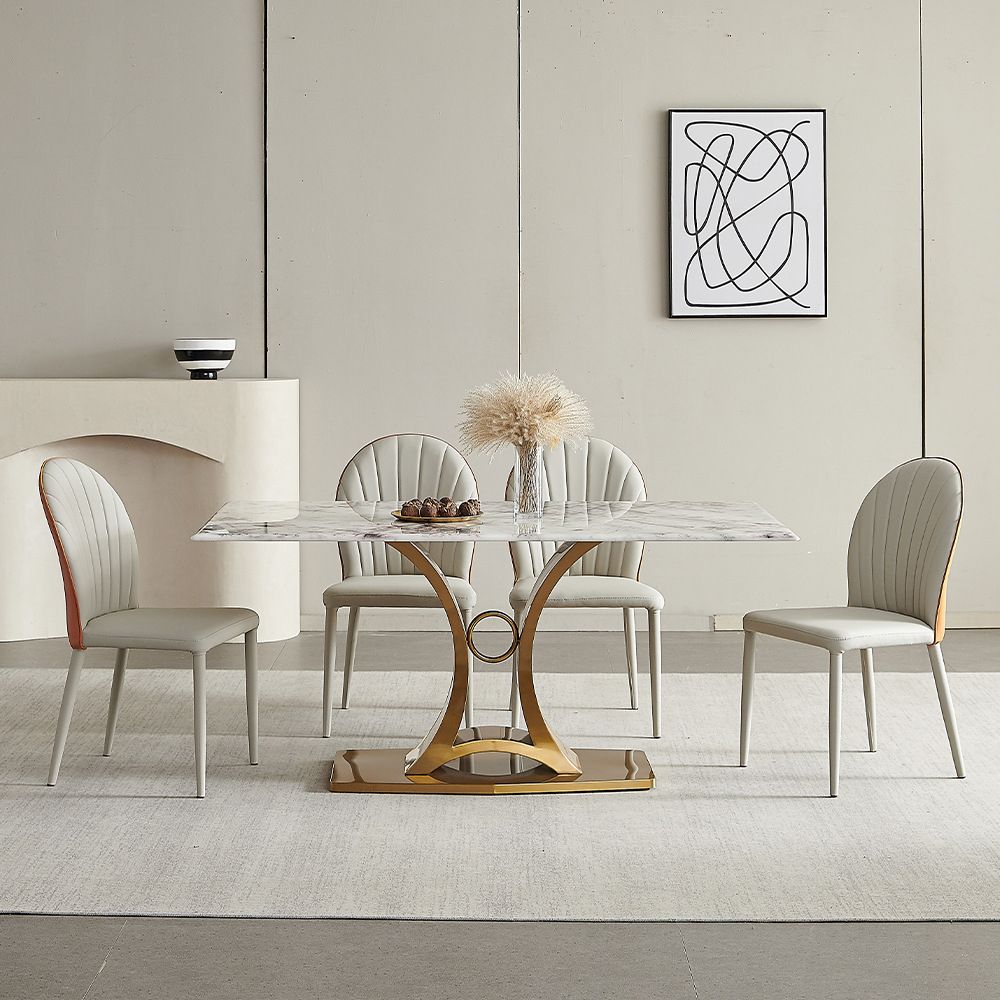 Glam Style Rectangle Table Sintered Stone Dining Table with Metal Legs
