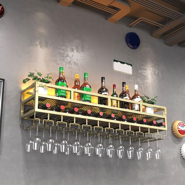 Metal Modern Wine Holder Rack Wall Mounted Wine Bottle & Glass Rack with Stemware Holder