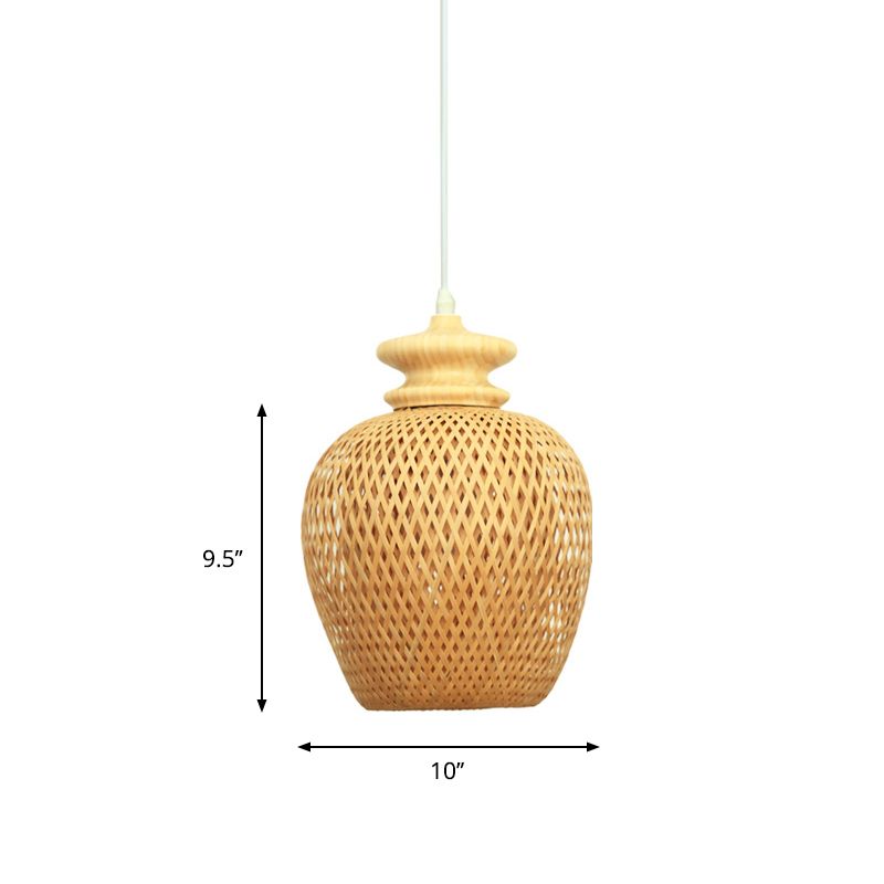 Urna Bamboo Suspension Iluminación Tradicionario 1 Bulbo Madera Luz de techo colgante