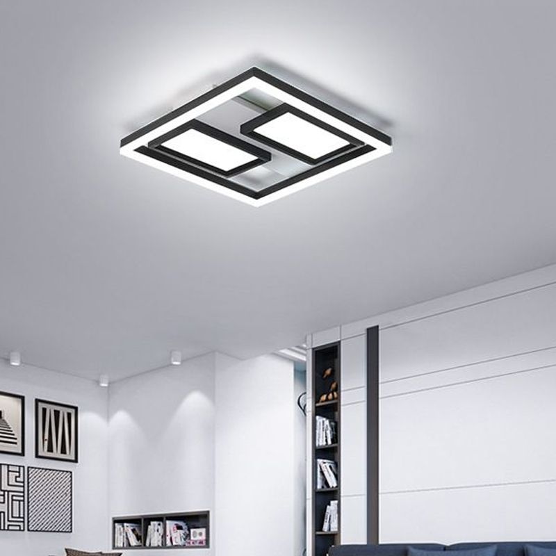 Luz empotrada súper delgada de 16 "/ 19,5" / 35,5 "/ 43" de ancho Estilo nórdico Metal Negro Led cerca de la luz del techo en blanco cálido /