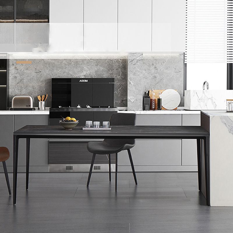 Industrial 4 Legs Dining Table Black Stone and Metal Dining Site Table