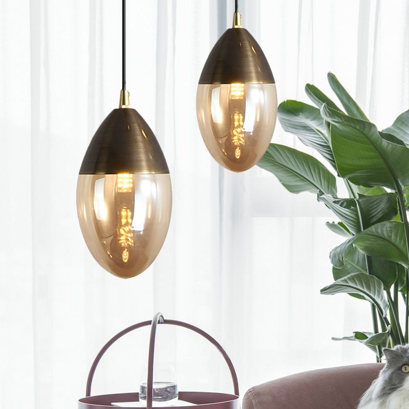 Colgante de suspensión elipsoides posmodernos Clear/Amber Glass Led Dinging Room Techo colgado Luz