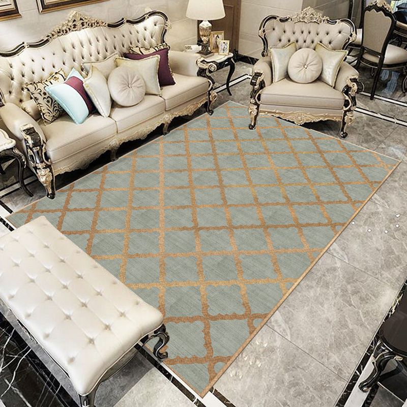 Chic Modern Area Rug Green Geometric Pattern Rug Polyester Non-Slip Backing Carpet for Home Decor