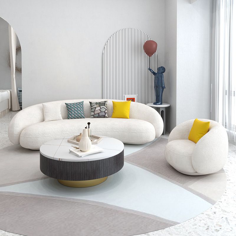 23.62" High Sloped Arm Sofa with 4 Pillows Wool Sofa in White