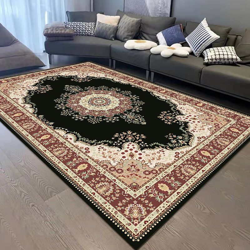 Dark Gray Medallion Rug Polyester Retro Rug Washable Rug for Living Room