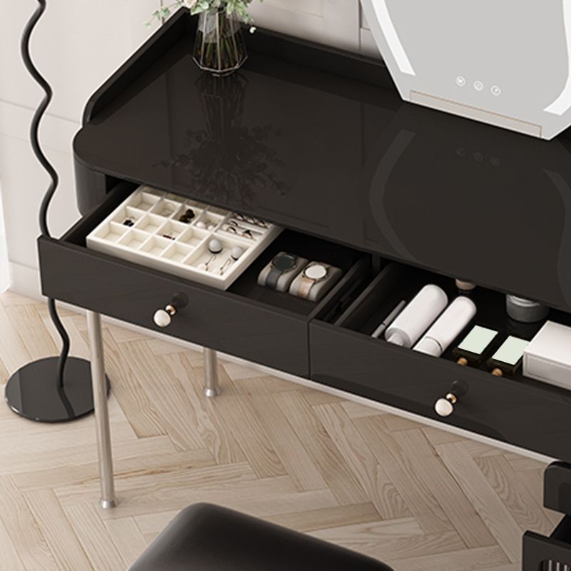 Glam Makeup Vanity Set with Glass Top, Black Vanity Dressing Table Set