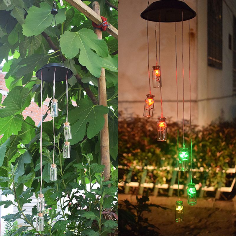 Wishing Bottle LED Suspension Light Decorative Plastic Garden Solar Wind Chime Light in Clear