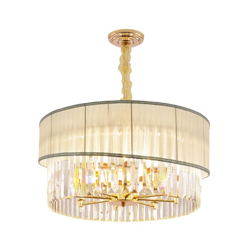19.5/23.5" W Round Chandelier Lighting with Crystal Block Height Adjustable Contemporary 6/8 Lights Pendant Light in Gold