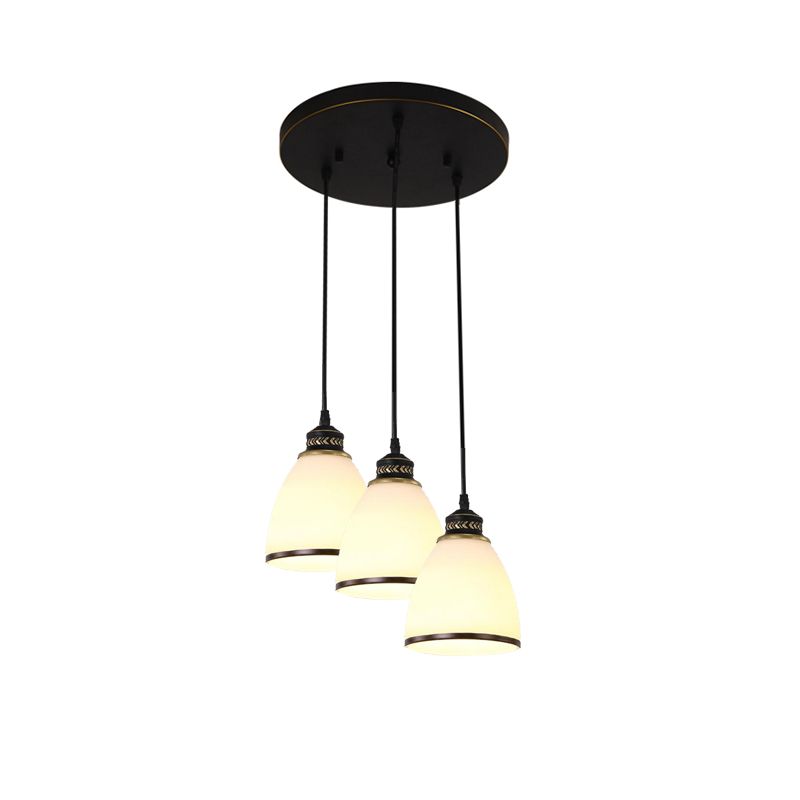 3 Lights Cluster Pendant Lighting Classic Tapered Shade Frosted Glass Hanging Ceiling Light in Black
