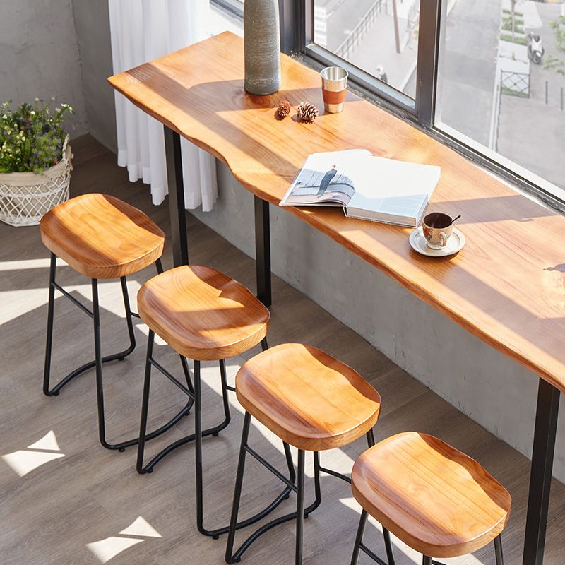 Brown Modern Style Table in Solid Wood and Metal Balcony Bar Table
