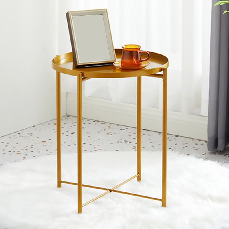 Mid-Century Modern Cross Legs Coffee Table with Round Top in Iron