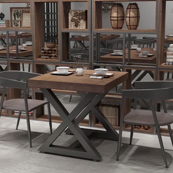 Industrial Square Dining Table Pine Solid Wood Table with Trestle Base