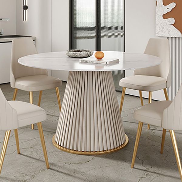 Round Sintered Stone White Dining Table   Simplicity Pedestal Table for Dining Room